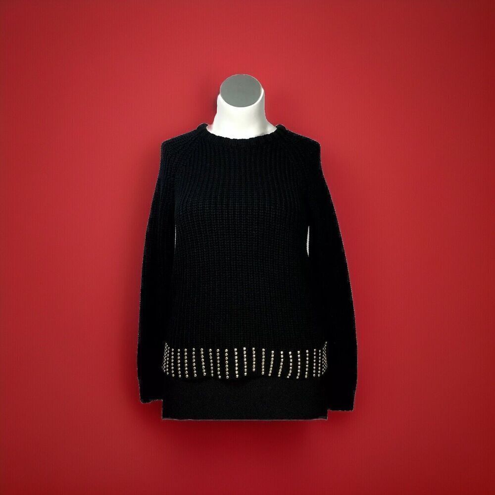 Michael Kors Size XL Black Chunky Ribber Studded Cotton Sweater